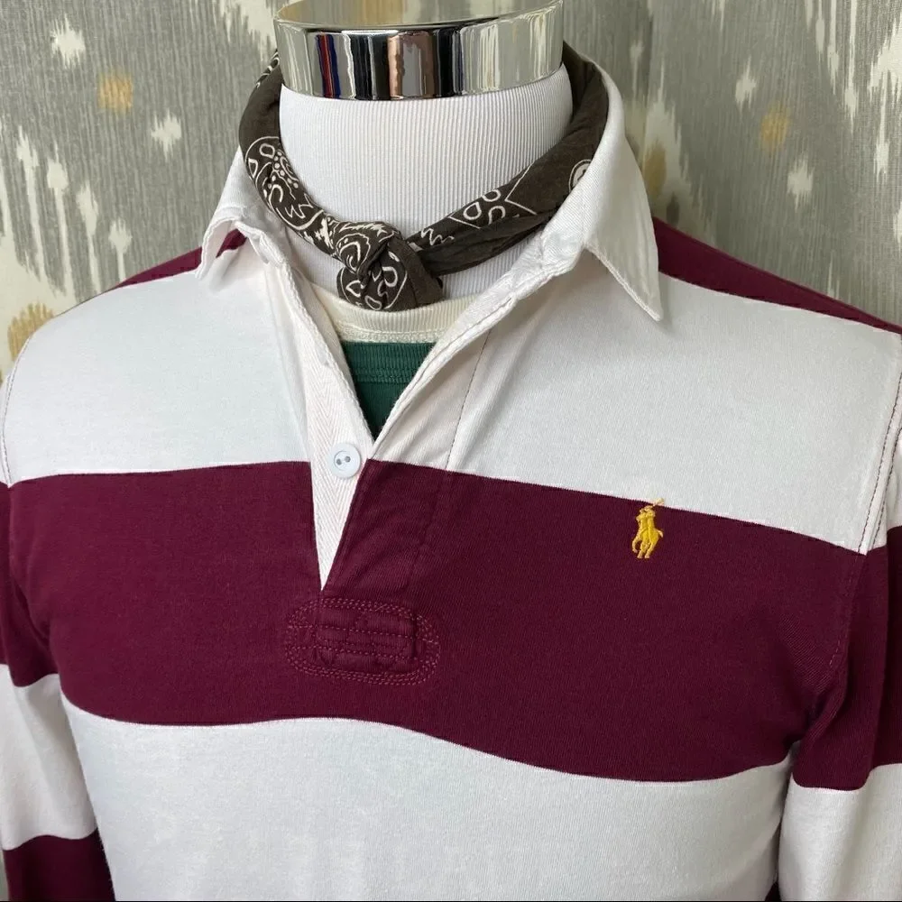 Polo Ralph Lauren Maroon & White Stripe Iconic Rugby Shirt